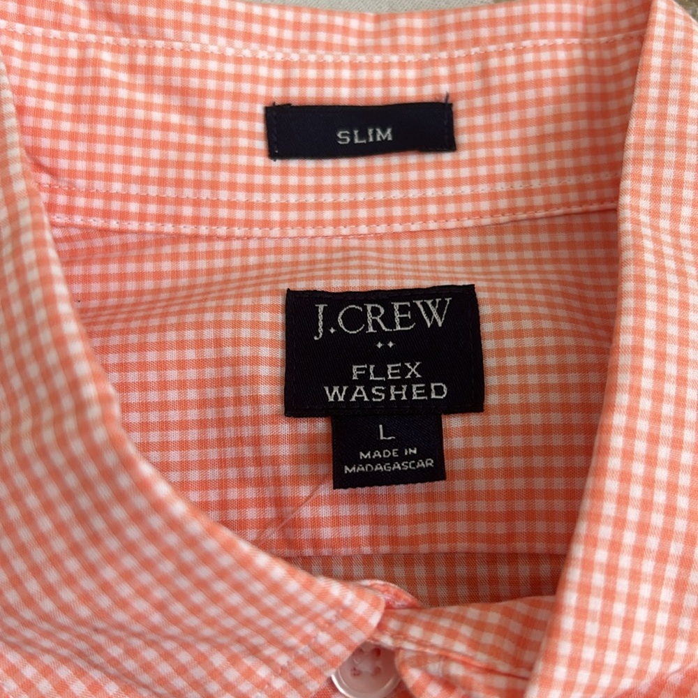 NWT J.Crew Men's Large Slim Flex Washed Long Sleeve Shirt Orange Gingham - Picture 3 of 4